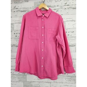 Gap Womens Pink Cotton Double Gauze Long Sleeve Button Down Shirt Small